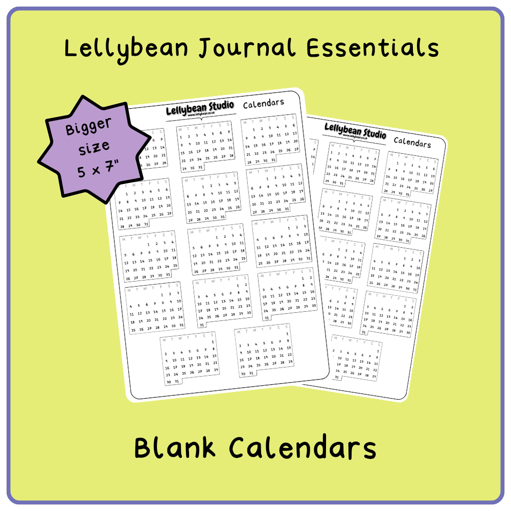 Lellybean Journal Essentials - Blank Calendar kits