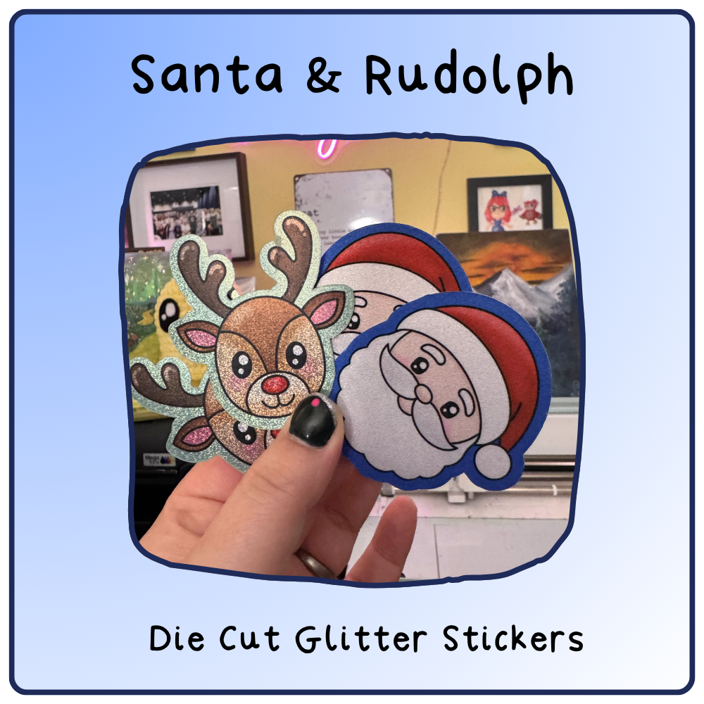 Santa & Rudolph- Die Cut Glitter stickers