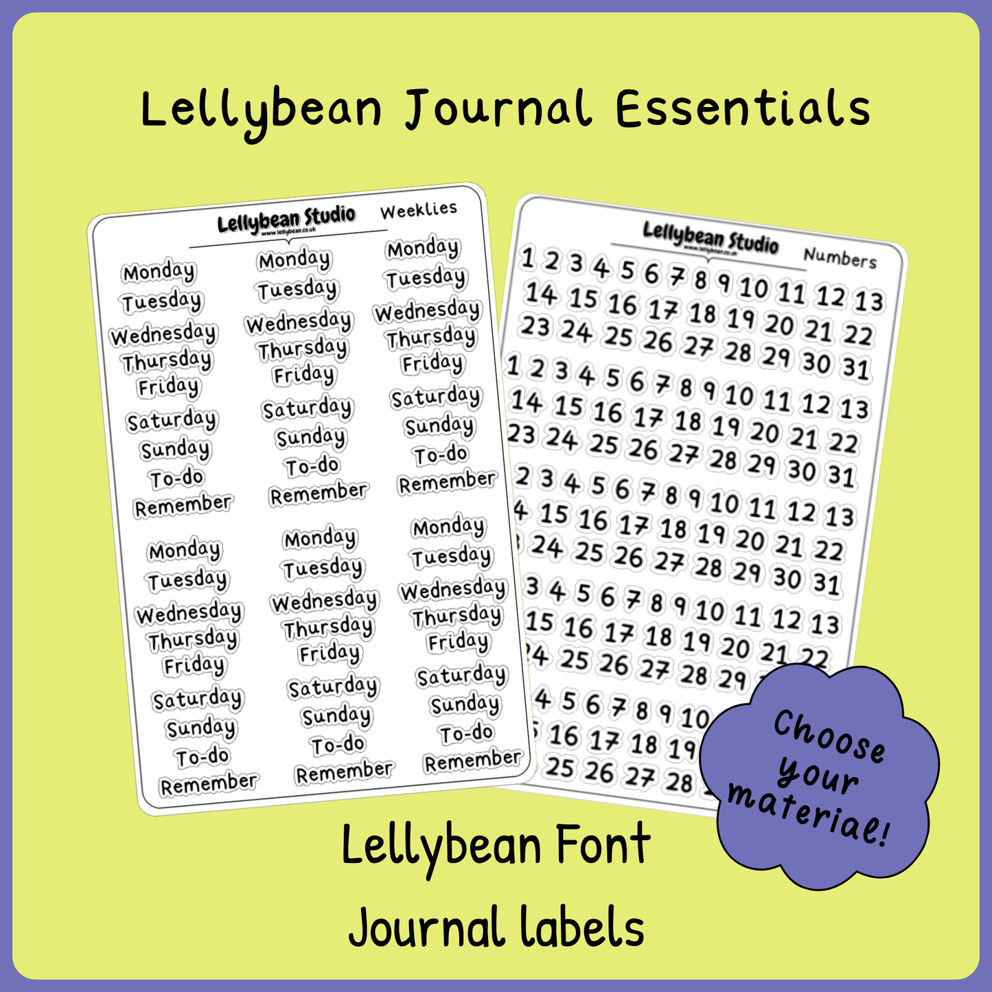 Lellybean Journal Essentials - Spread Labels