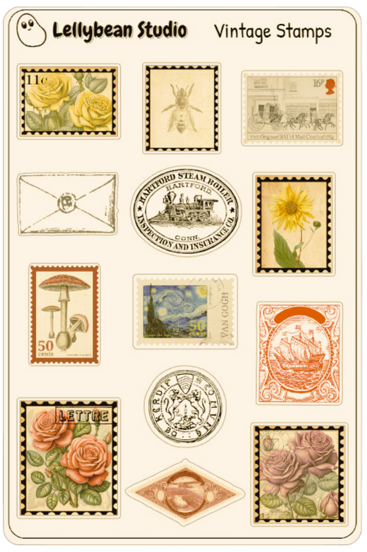 Vintage Stamps - Kraft Sticker Sheet