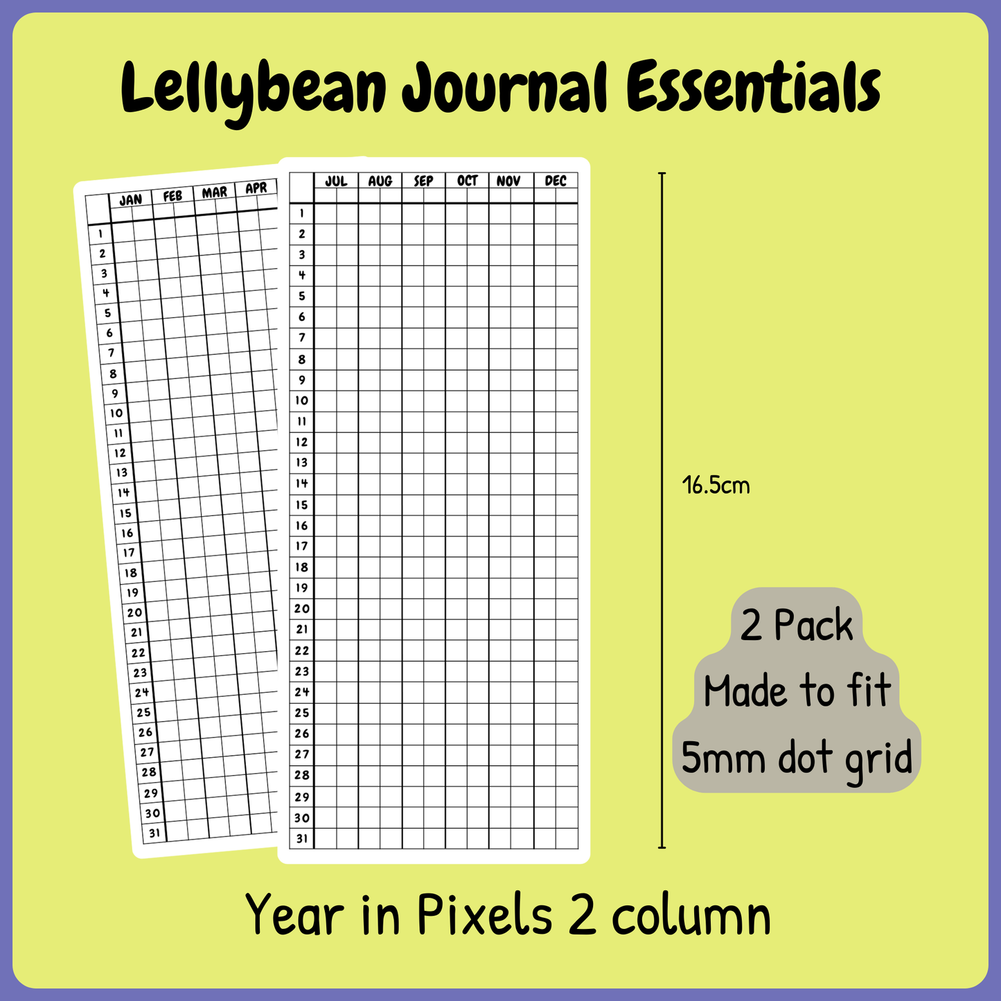 Lellybean Journal Essentials - Year In Pixels 2 column