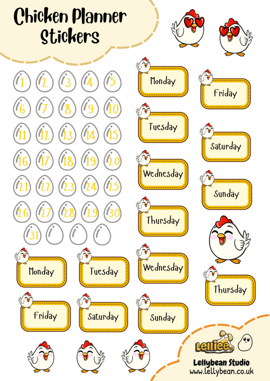 Chicken Planner Stickers - Sticker Sheet