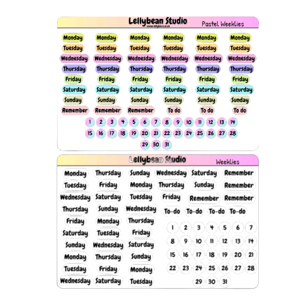 Lellybean Journal Essentials - Full Day Weeklies