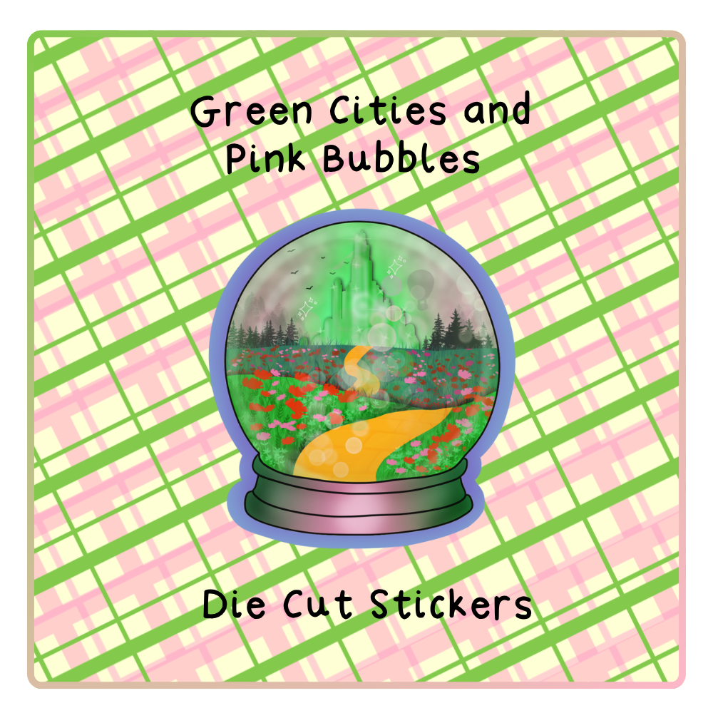 Green Cities And Pink Bubbles - Die Cut Stickers