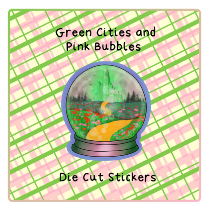 Green Cities And Pink Bubbles - Die Cut Stickers
