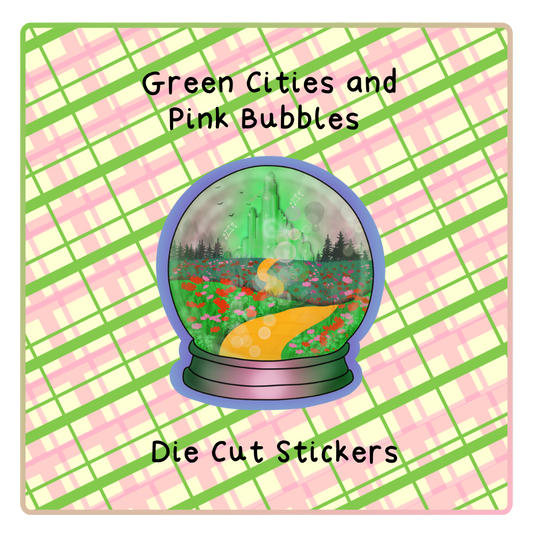 Green Cities And Pink Bubbles - Die Cut Stickers