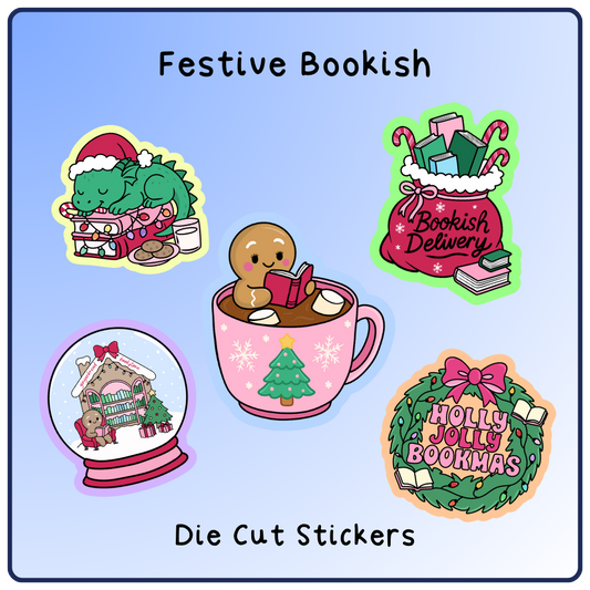 Festive Bookish  - Die Cut Stickers