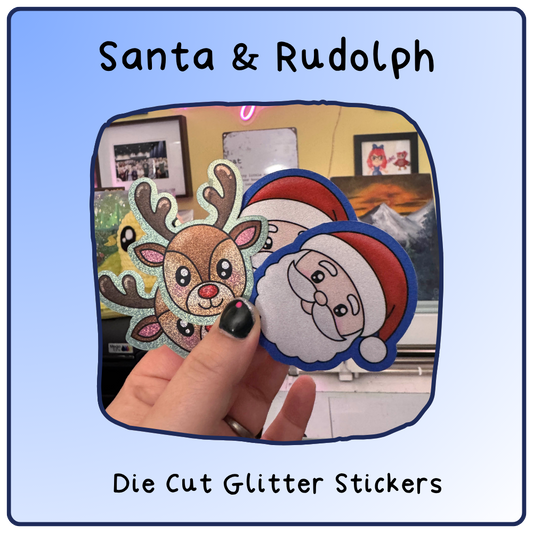 Santa & Rudolph- Die Cut Glitter stickers