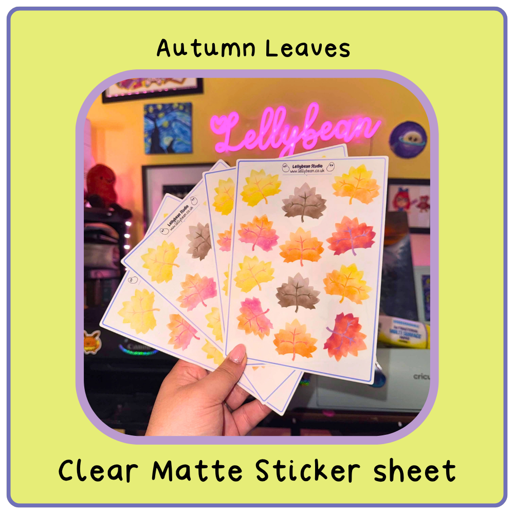 Watercolour Leaves - Large Sticker Sheet (Clear Matte)