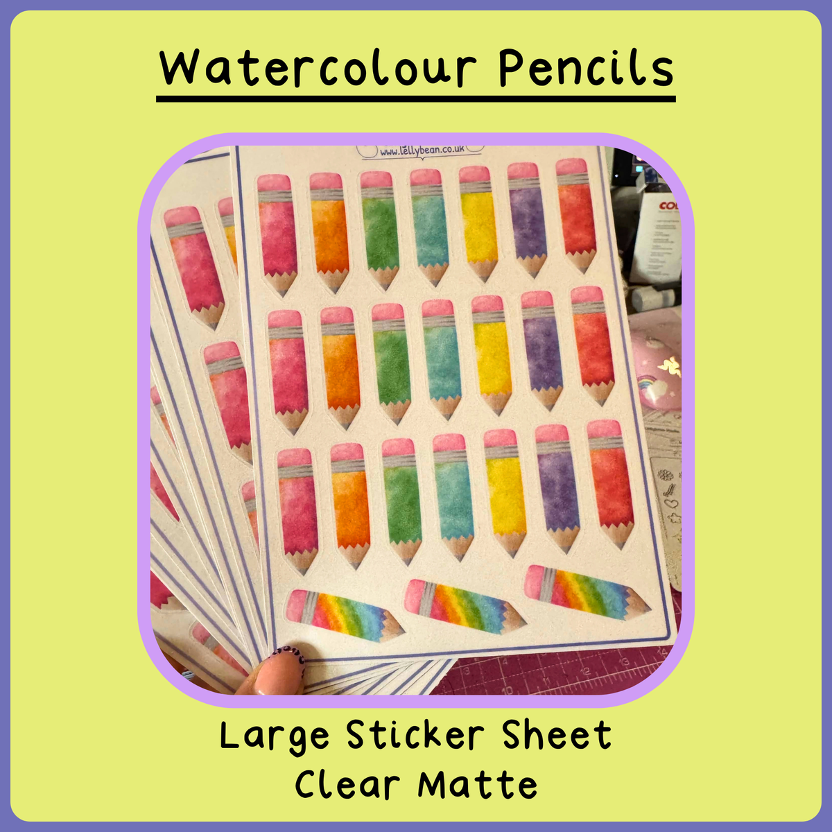 Watercolour Pencils  - Large Sticker Sheet (Clear Matte)