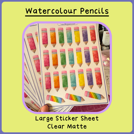 Watercolour Pencils  - Large Sticker Sheet (Clear Matte)