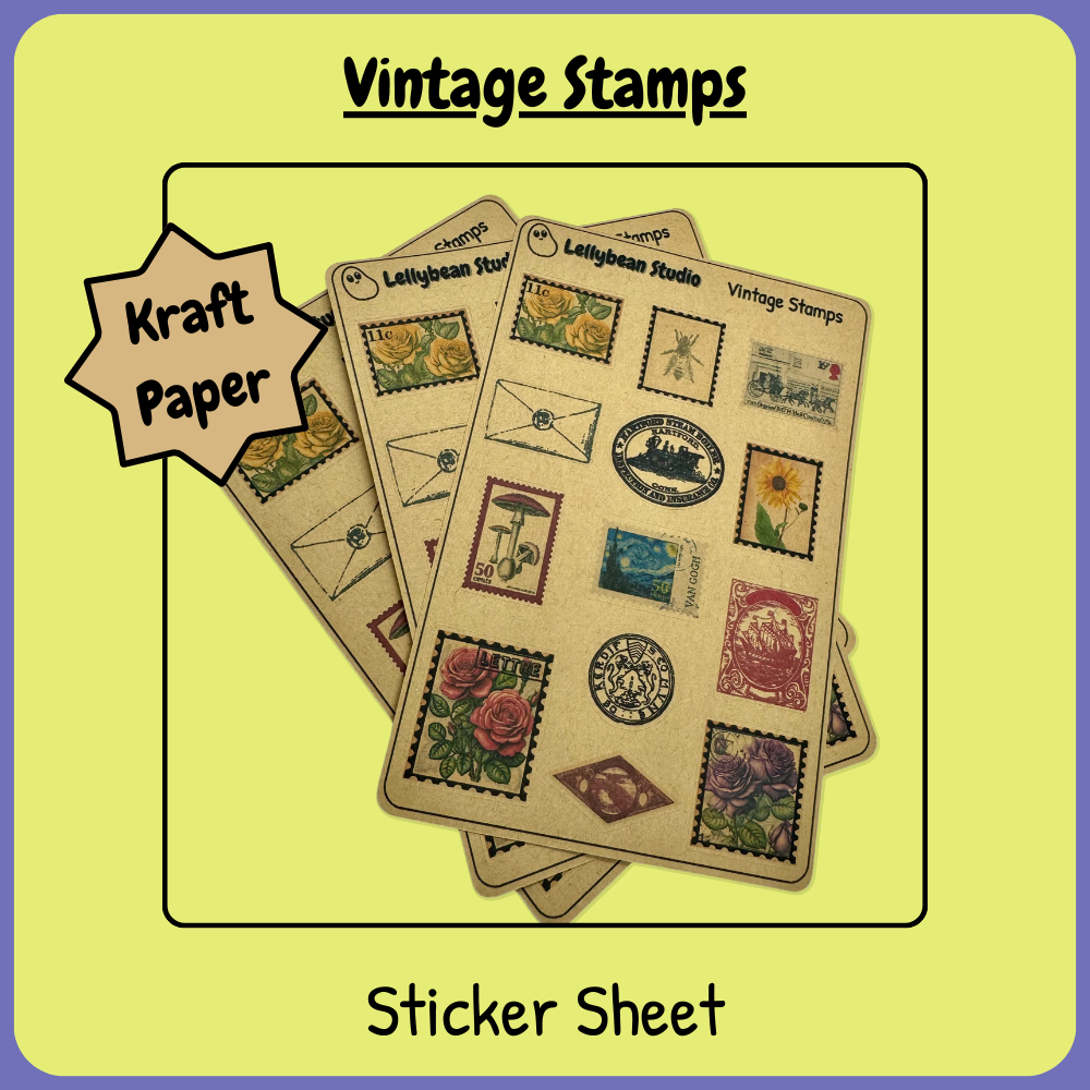 Vintage Stamps - Kraft Sticker Sheet