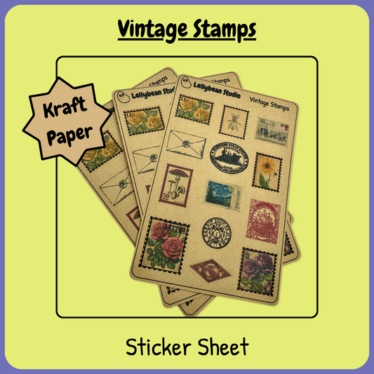 Vintage Stamps - Kraft Sticker Sheet