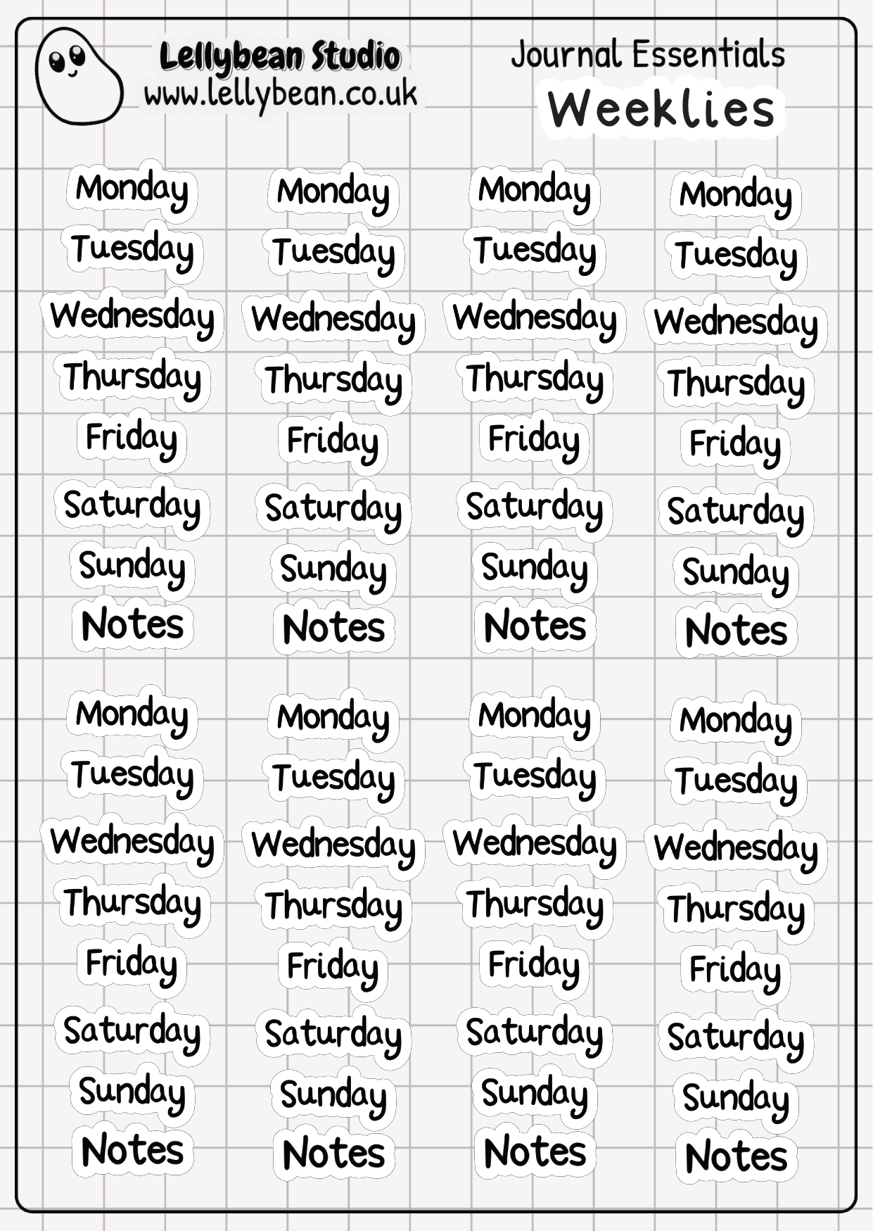 Lellybean Journal Essentials - Journal Labels