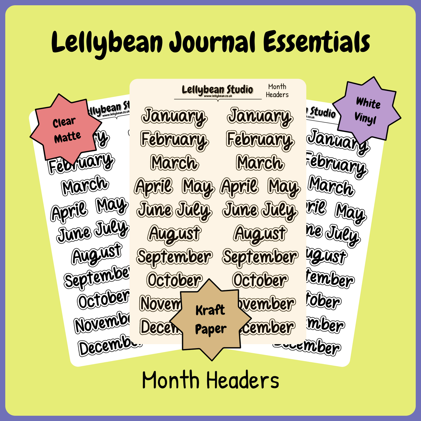 Lellybean Journal Essentials - Month Headers