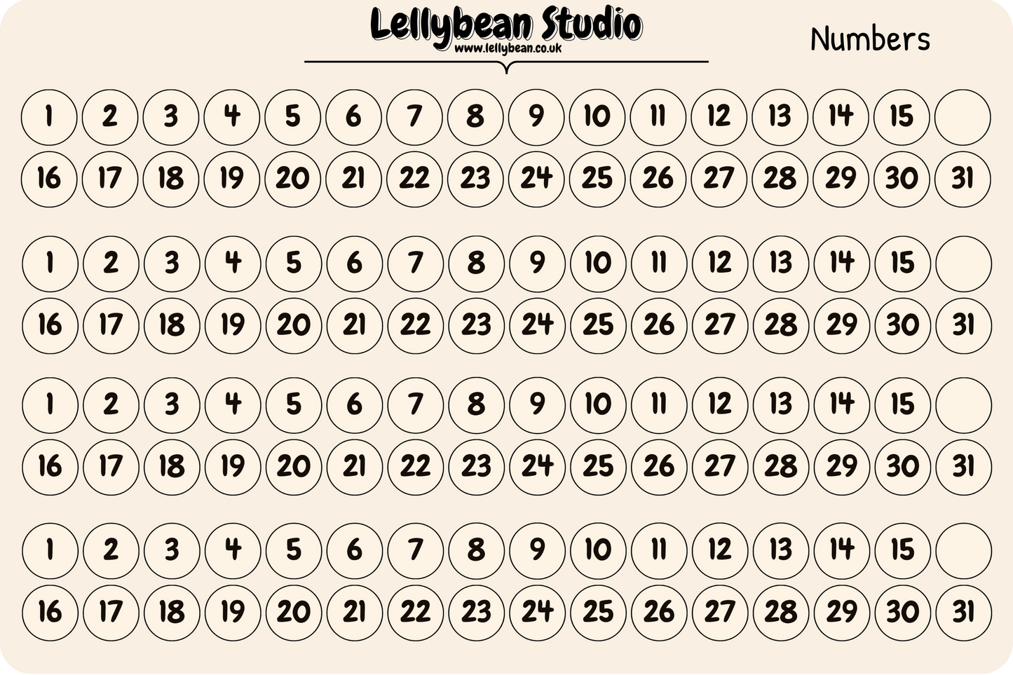 Lellybean Journal Essentials - Numbers KRAFT