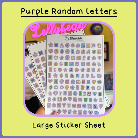 Random Purple Letters - Large Sticker Sheet