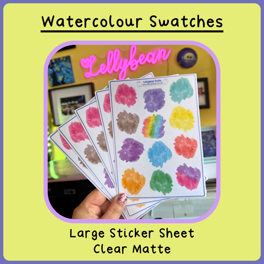 Watercolour Swatches - Large Sticker Sheet (Clear Matte)
