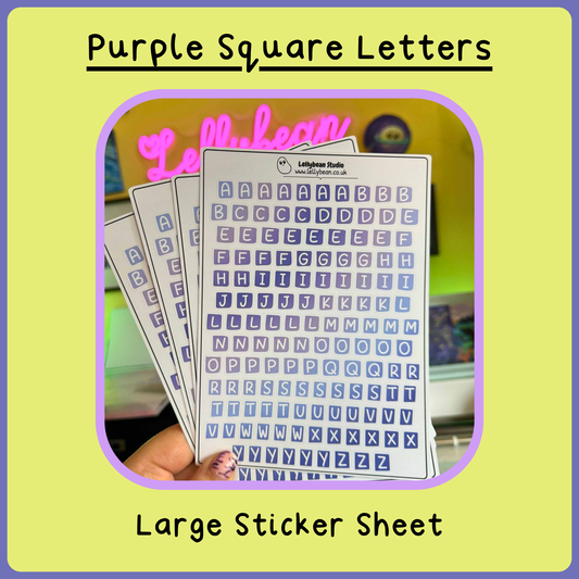 Purple Square Letters - Large Sticker Sheet