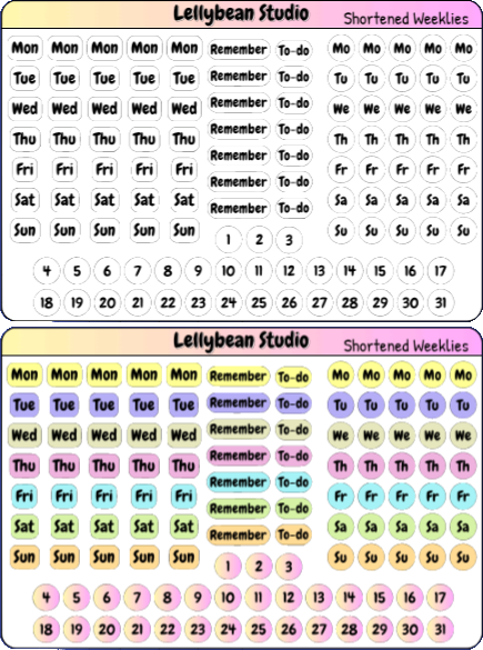 Lellybean Journal Essentials - Shortened Weeks