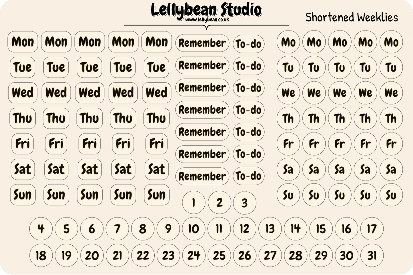 Lellybean Journal Essentials - Shortened Weeks KRAFT