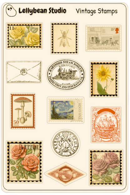 Vintage Stamps - Kraft Sticker Sheet