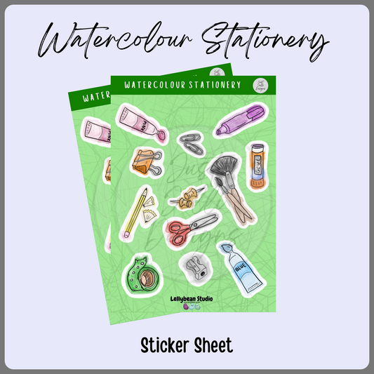 Watercolour Stationery - Sticker Sheet