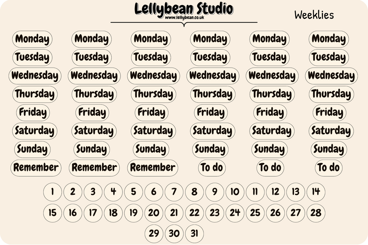 Lellybean Journal Essentials - Full Day Weeklies KRAFT