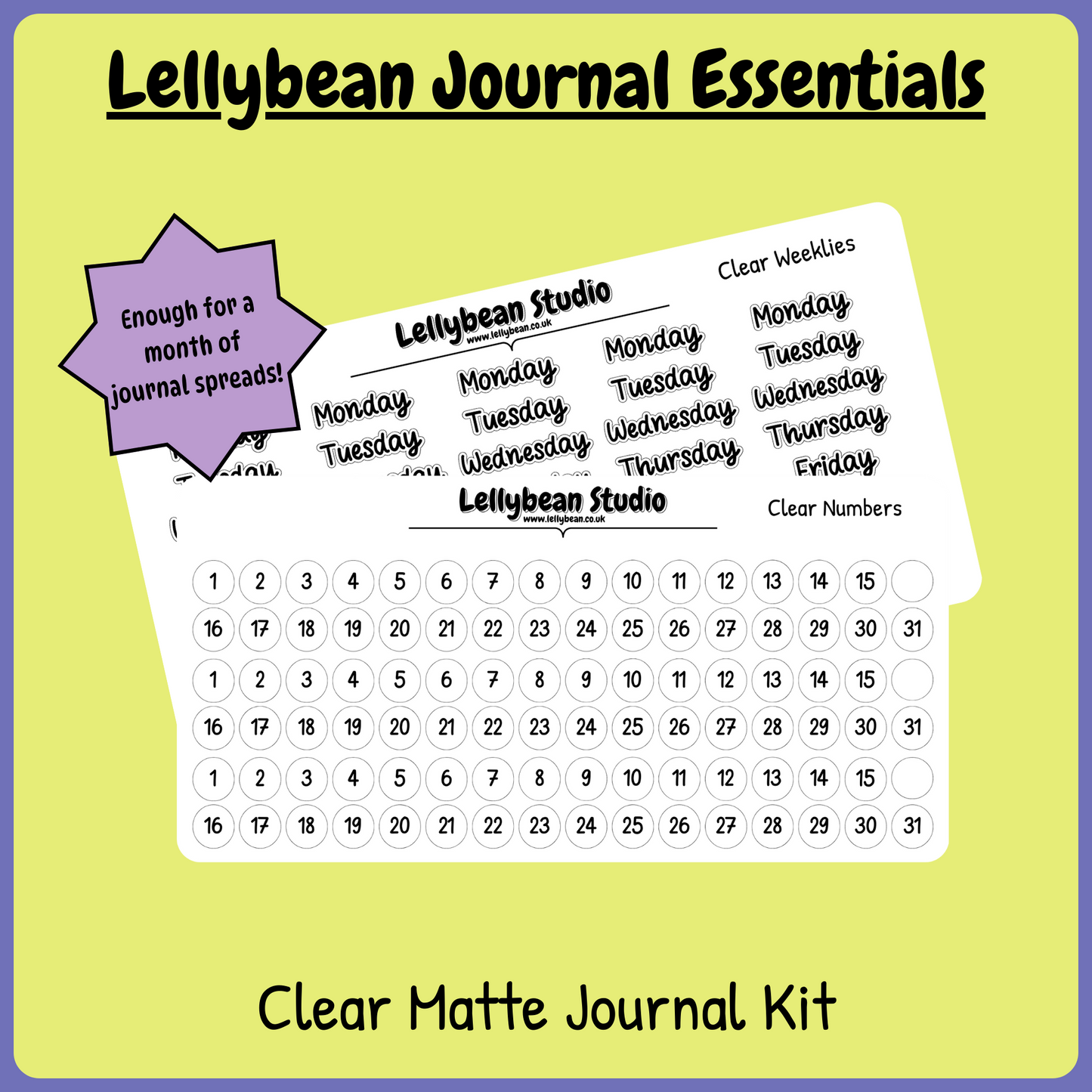 Lellybean Journal Essentials - Clear Matte Journal Kit