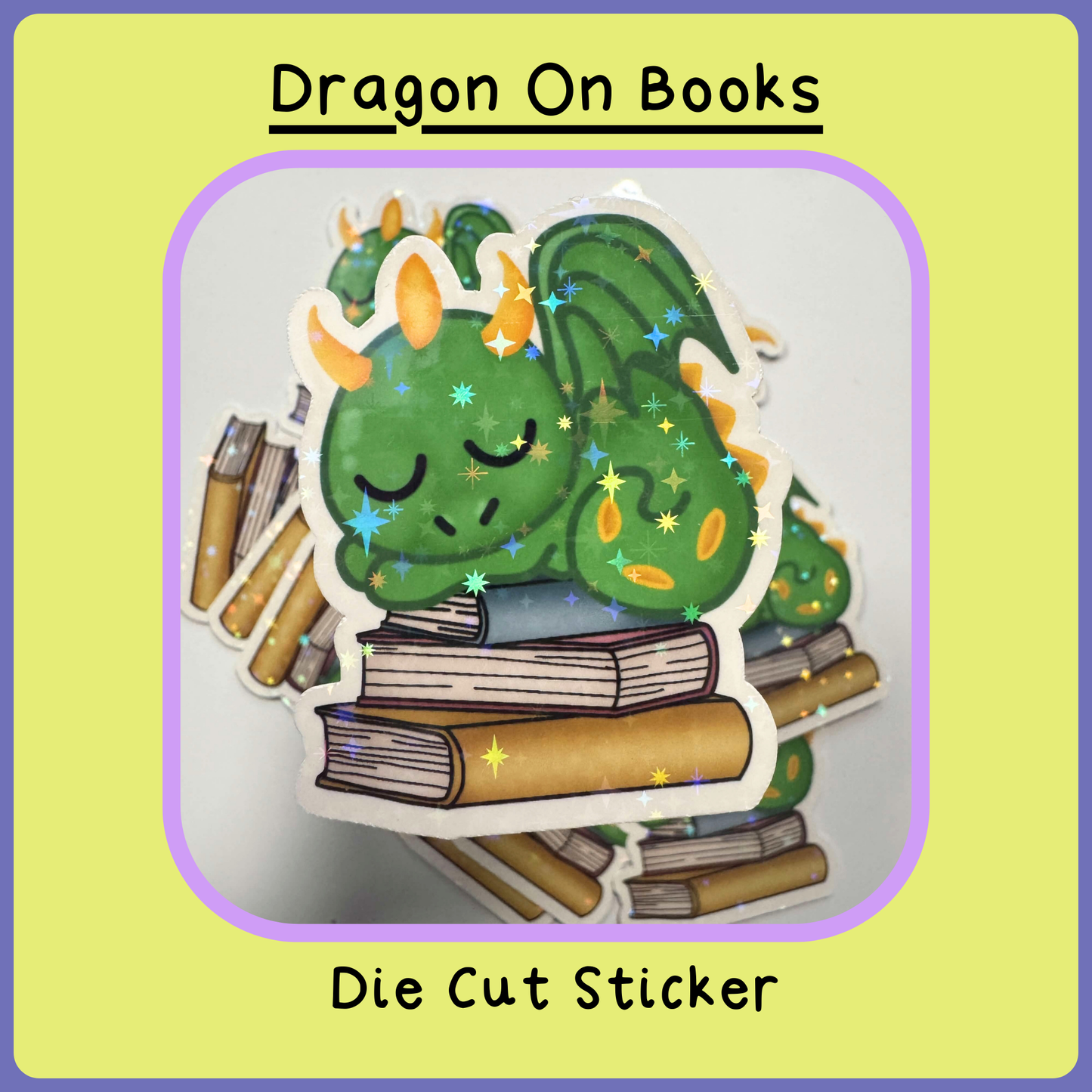 Dragon On Books - Die Cut Sticker