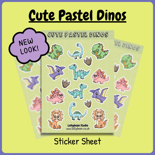 Cute Pastel Dinos - Sticker Sheet