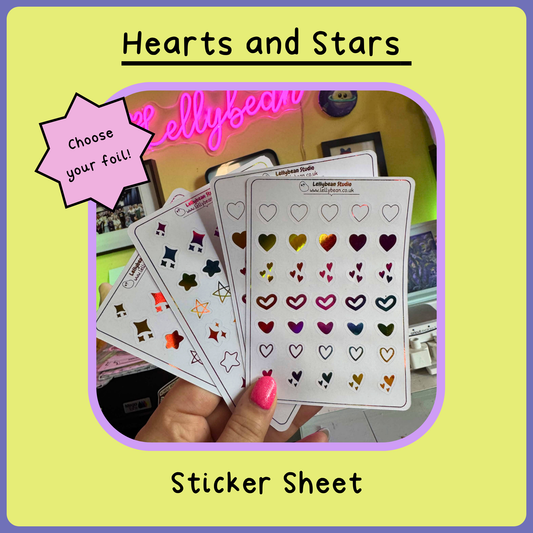 Hearts and Stars - Foil Sticker Sheet